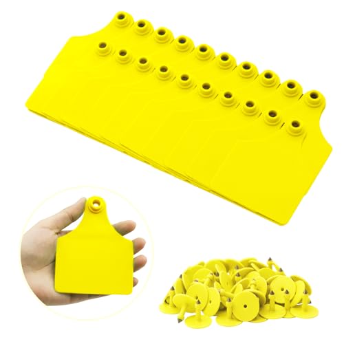 100PCS Blank Cattle Ear Tags TPU Precision Large Size Livestock Identification Ear Tags for Cattle Cows Pigs Hog Goats Sheep Calf Animal (Yellow) - color: Yellow