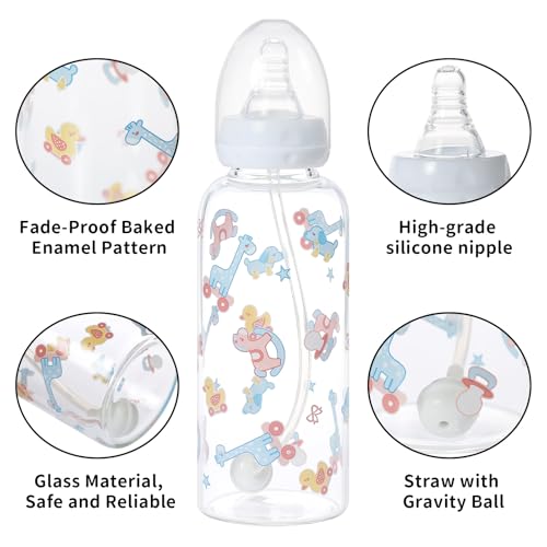 CutiePlusU Adult Glass Feeding Bottle Cute Printed Large Size Baby Bottles Rocking Fun 13.5Oz/400ML - color: Bottles Rocking