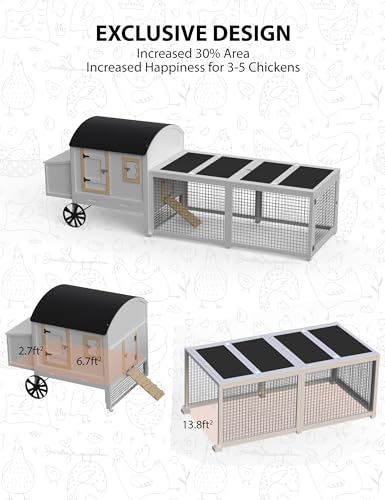 Hipicute Wooden Poultry Cage for 3-5 Chickens, 106in Chicken Coop with Run, Outdoor Hen Coop with Waterproof Roof, Nesting Box, Pull Out Trays and Ramp, White - color: White