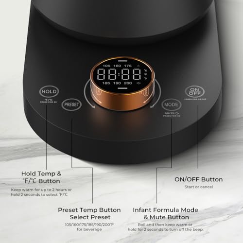 Electric Gooseneck Kettle with Temperature Control, 0.8L Pour Over Coffee, ±1°F Precision Heating, 7 Presets, Stainless Steel Inner, Electric Tea Kettle with 2H Keep Warm, Matte Black - color: Deep Black