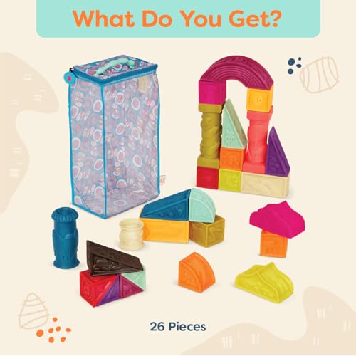 B. toys – Elemenosqueeze – 26 Soft Sort & Stack Baby Blocks with Alphabet – Architectural Building Blocks – Shapes, Letters & Animals – 6+ Months - style: Baby Blocks Set 2