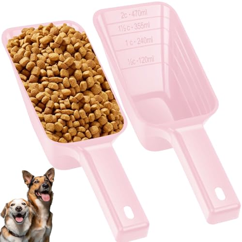 2 Cup Dog Food Scoop(2 Pack), Plastic Pet Food Scoop with Measuring Lines for Accurate Pet Food Portions,Dishwasher Safe (Pink) - color: Pink
