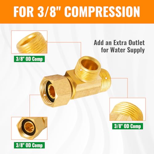 2-Pack SUNGATOR 3/8 Inch Lead-Free Brass Angle Stop Add-A-Tee Valve, 3/8 Inch Compression Inlet x 3/8" Outlet x 3/8" Outlet with a Sealing Tape - style: 3/8 Add-A-Tee