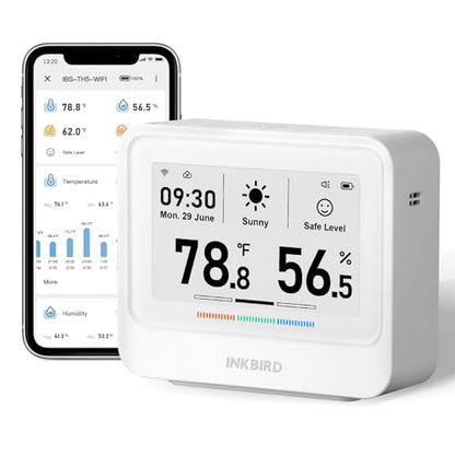 INKBIRD WiFi Thermometer Hygrometer, Temperature and Humidity Sensor with Weather Station, 9-in-1 IBS-TH5 with Electronic Ink Display, 2 Years Free Data Storage Export, Remote Monitor for Room