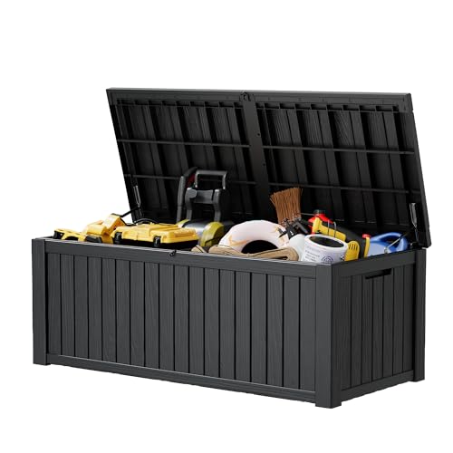 Oudoor Storage Deck Boxes Waterproof, Waterproof and UV Resistant Outdoor Storage Box Lockable Lid for Delivery Box, Indoor, Garden Tools, Pool Supplies, Patio (Black, 220 Gallon) - color: Striped Black, size: 220 Gallon