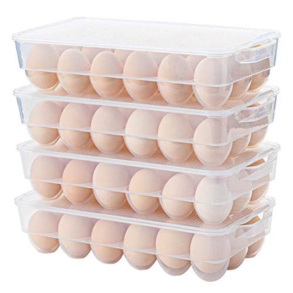 Clear Plastic Egg Holder for Refrigerator, Stackable Egg Storage Trays With Lid & Handles, Plastic Egg Box Carrier 4 Pack, BPA-Free Egg Storage Container for 18 Eggs