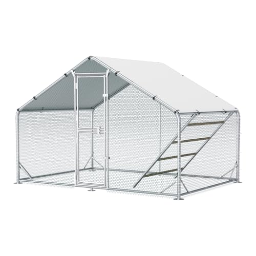 Large Metal Chicken Coop, 10x6.5x6.5ft Walk in Chicken Runs for Yard with Covers, Outdoor Chicken Pen with Roosting Perch and Split Door, Spire Roof Poultry Cage for Chicken, Duck - color: Spire Top, size: 10x6.5FT