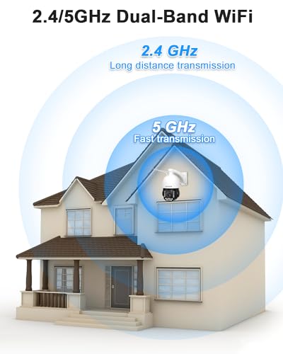 4K PTZ Security Camera Outdoor with 30X Optical Zoom, 1000FT Night Vision, 8MP 360° WiFi Wireless RTSP IP Camera, Auto Tracking, Person/Vehicle Detection, 2.4/5GHz Wi-Fi, 2-Way Audio