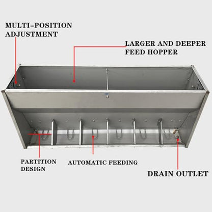 23in 27in 35in 46in Pig Feeder, 6-Door Heavy Duty Stainless Steel Hog Feeder, Outdoor Livestock Feeder Farm Accessory Self Feeder with Visable Feed Design Feeding Up to 20 Hogs,Silver,90cm - size: 90cm
