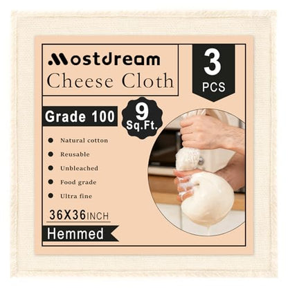 Cheese Cloths, 3Pcs 36x36 Inch Grade 100 Precut Cheese Cloths for Straining, Cotton Unbleached, Reusable Muslin Cheesecloth for Straining, Making Yogurt, Cooking Turkey, Crafts - 9 Sq.Ft - size: 3Pcs-36x36 inch