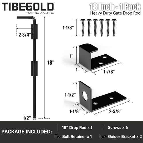 18" Heavy Duty Cane Bolt Gate Drop Rod, Extra Thick Gate Ground Latch Hardware for Wood PVC Vinyl Metal Fences Gates, Wrought Iron Doors Stopper Gate Latches, Black Finish, 1 Pack - size: 18 Inch