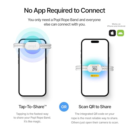 Authentic Patented Popl Bracelet™ (Avoid Fake Knockoffs) - Smart NFC Networking Card - Simply Tap to Exchange Contact Info, Capture Leads, & Manage Contacts (White) - color: White Rope Style