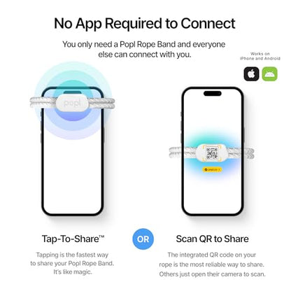 Authentic Patented Popl Bracelet™ (Avoid Fake Knockoffs) - Smart NFC Networking Card - Simply Tap to Exchange Contact Info, Capture Leads, & Manage Contacts (White) - color: White Rope Style