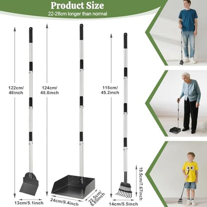 T2Y Pooper Scooper for Large Dogs, Rake & Spade & Extra Large Tray Set | 48" Tall No-Bend | 9.4'' Large Tray | Stainless Steel | Adjustable | Works on Grass, Gravel & Dirt | Easy to Install - size: Rake & Spade & Large Tray