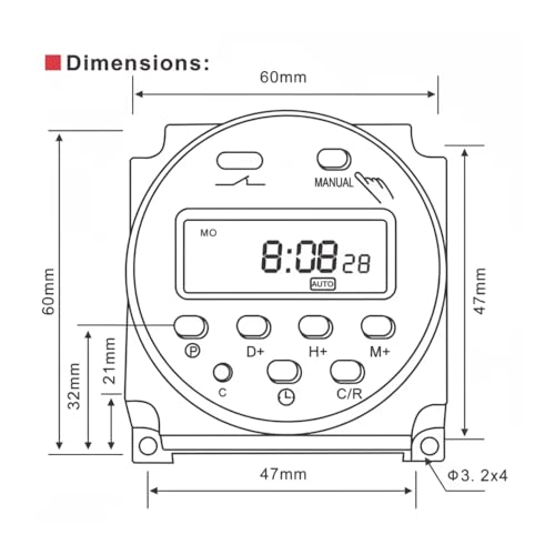 12V Timer Switch, Wenzhiiot 12V AC/DC Input 200-250V 16A Output Digital LCD Programmable Time Switch Relay Supports 28 Scheduled Tasks Daily/Weekly