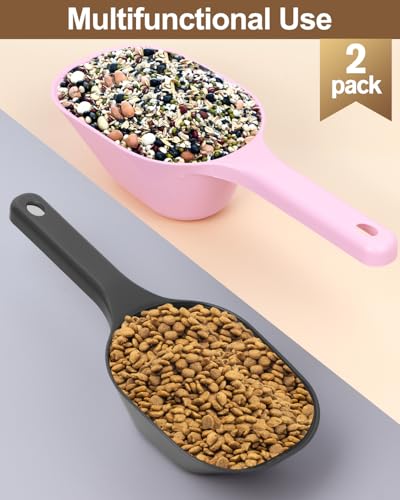 2 Pack Dog Food Scoop, 1 Cup Pet Food Scoop With Measuring Lines (Black and Pink) - color: Black and Pink