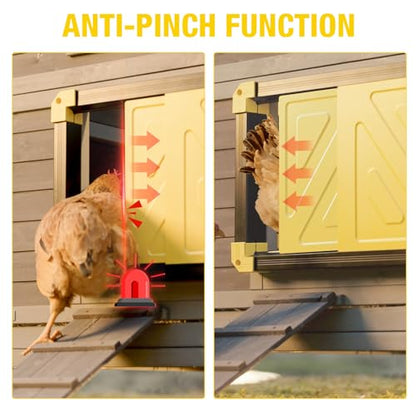 Automatic Chicken Coop Door Powered with Heating, Anti-Pinch Design Solar Chicken Door Opener, Auto Chicken House Run Door with Three Power Supply Modes for Chickens and Ducks (Black)