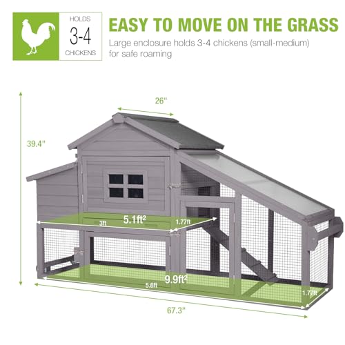 GUTINNEEN Chicken Coop Mobile Hen House Wooden with Run Poultry Cage with Nesting Box,Movable - color: Grey