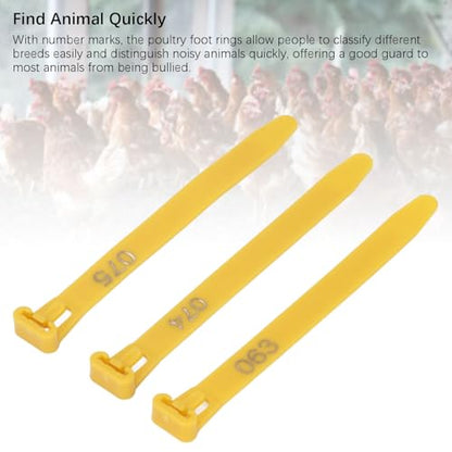 Tissting 1-100 Numbered Poultry Leg Bands, Reusable Chicken ID Rings for Ducks Chicks Geese Pigeons Easy Identification Tracking Management (Yellow) - color: Yellow