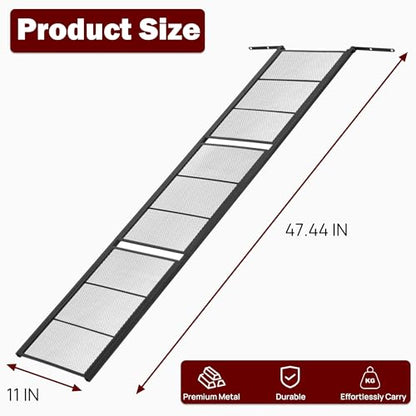 Chicken Coop Ramp 47.4″L,Metal Chicken Coop Accessories and Ladder for Henhouse Backyard or Farm with Length Adjustable Coop Ramps for Feet Problem or Cannot Fly Chickens Sturdy Black