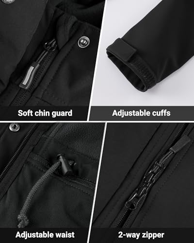 Outdoor Ventures Women's Lightweight Waterproof Fleece Lined Hooded Softshell Rain Jacket, Warm Windbreaker Long Coat - color: Black, size: X-Small
