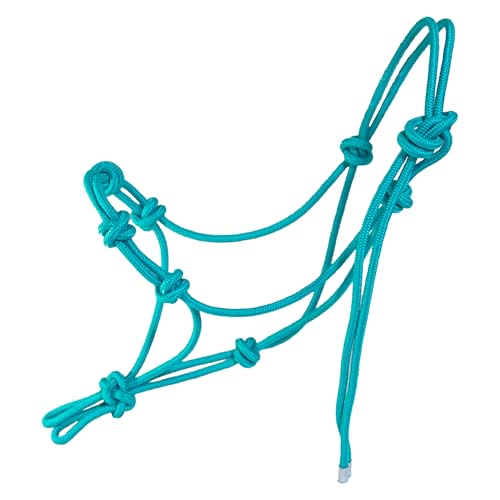 4 Knot Rope Halter for Horses – Strong 1/4″ Stiff Rope Bitless Training Halter,Lightweight & Adjustable - color: Turquoise, size: Small