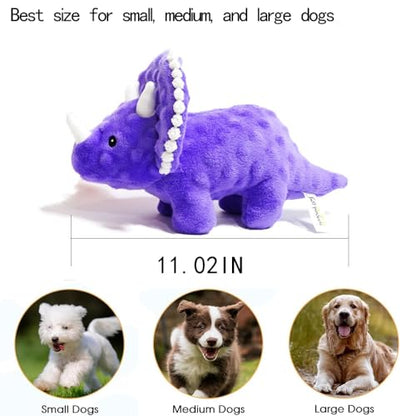 Squeaky Dog Toys Plush Dog Toy with Crinkle Paper Stuffed Durable Dog Chew Toys for Small Middle and Large Dogs Triceratops Purple - color: Triceratops Purple