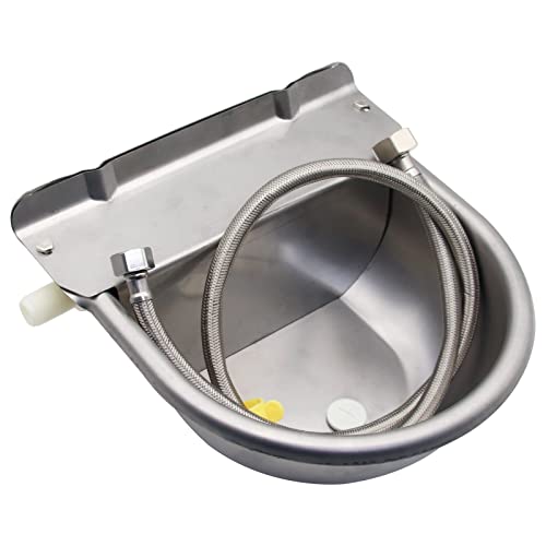 Automatic Livestock Waterer Bowl Kit 3/4" GHT Hose & 2 Drain Plugs | 304 Stainless Steel | Float Valve Auto Refill Water Dispenser |for Large Dogs,Horse,Chicken, Goat, Pig | 2.5L Capacity