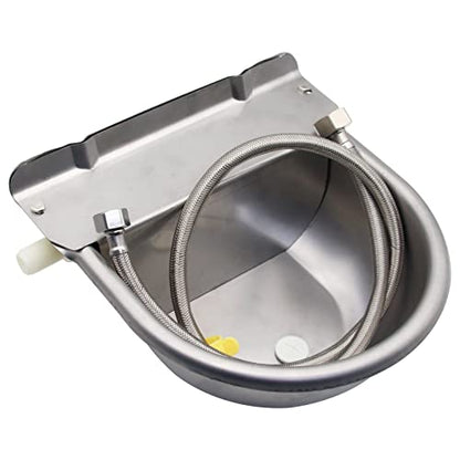 Automatic Livestock Waterer Bowl Kit 3/4" GHT Hose & 2 Drain Plugs | 304 Stainless Steel | Float Valve Auto Refill Water Dispenser |for Large Dogs,Horse,Chicken, Goat, Pig | 2.5L Capacity