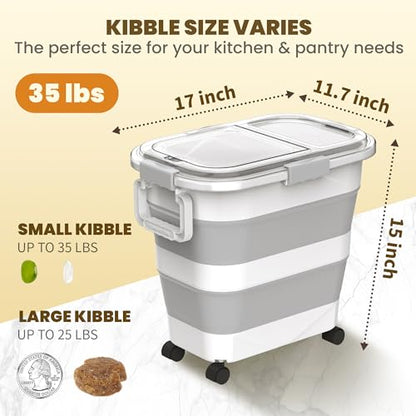 25-35Lbs Rice Container,Collapsible Food Storage Containers with Transparent Airtight Lid,Wheels,Rice Storage Container with Small Bin and Scoop,Rice Dispenser for Flour Sugar Cereal Grain Dog Cat - color: Clear/25-35lbs