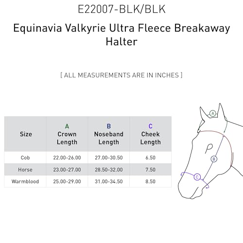 Equinavia Valkyrie Ultra Fleece Breakaway Horse Halter | Padded Fleece Adjustable Safety Halter with Nylon Webbing - Black/Black - Cob - color: Black/Black, size: Cob