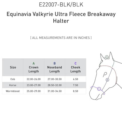 Equinavia Valkyrie Ultra Fleece Breakaway Horse Halter | Padded Fleece Adjustable Safety Halter with Nylon Webbing - Black/Black - Cob - color: Black/Black, size: Cob