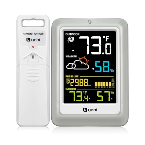 Indoor Outdoor Thermometer Wireless Weather Stations, with 330ft Range Sensor and Adjustable Brightness Inside Outside Temperature Humidity Monitor (Multi) - color: Multicolored