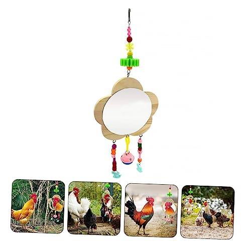 BESPORTBLE Creative Pet Rooster Mirror Toy Wooden Hanging Pendant Reflective for Hens and Fun Activity and Boredom Relief for Your Birds