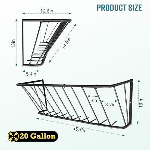 Hay Feeder for Horses,35.5'' Long Hay Rack with 20 Gallon Large Capacity,Heavy Duty Steel Wall Mounted Hay Feeder Rack for Horses,Goats,Sheep in Stable and Farm