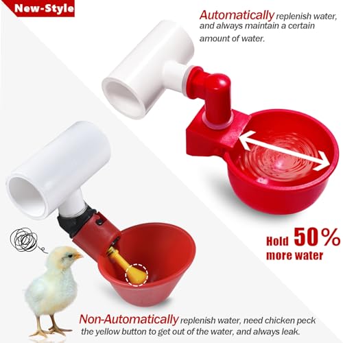 Chicken Water Cups for PVC with Tee (8 Pack), Automatic Chicken Waterer Kit for Poultry, DIY PVC Water Feeder for Chicken/Duck/Quail/Turkey