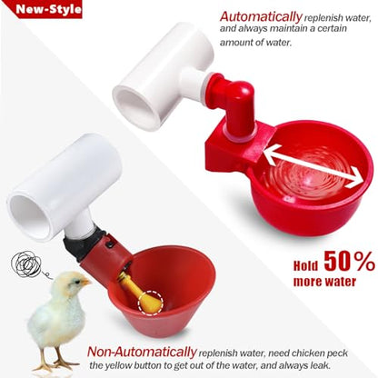 Chicken Water Cups for PVC with Tee (8 Pack), Automatic Chicken Waterer Kit for Poultry, DIY PVC Water Feeder for Chicken/Duck/Quail/Turkey