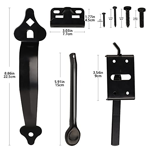 Gate Latch, Thumb Latch Hardware, Gate Latch for Wooden Fence Heavy Duty, Self Locking Latches with 8 inch Handle, Gate Kit for Wooden Fence & Swing Outdoor Gate – Steel, Black Finish