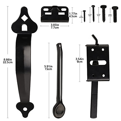 Gate Latch, Thumb Latch Hardware, Gate Latch for Wooden Fence Heavy Duty, Self Locking Latches with 8 inch Handle, Gate Kit for Wooden Fence & Swing Outdoor Gate – Steel, Black Finish