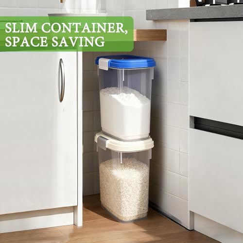 Airtight Dog Food Storage Container 10 Lbs - Slim Tall Pet Cat Food Treat Container with Lid, Scoop and Cup - Clear Plastic Dry Food Storage Bin for Dogs, Cats, Bird Seeds, Kibble, Pellets - color: Cream White