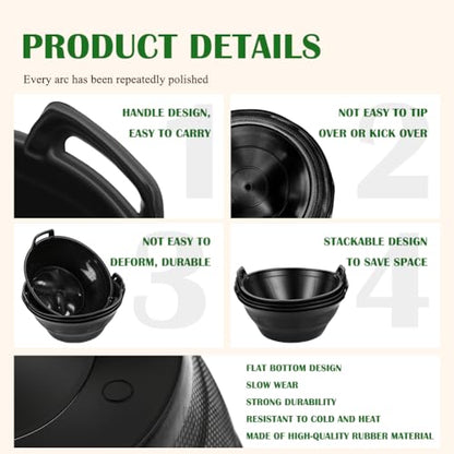 Rubber Feeder Pan, 3.1 Gallon Large Horse Feed Bucket, Heavy Duty Rubber Water Bowl for Livestock, Stackable Chicken Dust Bath Tub for Goats Livestock Animal Feeding Cats Dogs Pigs (6)