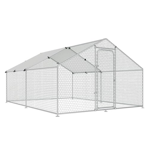 Large Metal Chicken Coop, Chicken Run Pen with Waterproof and Anti-UV Cover Walk-in Poultry Cage for Yard Duck Rabbit Other Small Animals Hen House Outdoor (10' L x 13.2' W x 6.4' H) - size: 158.0"L x 119.0"W x 77.0"H