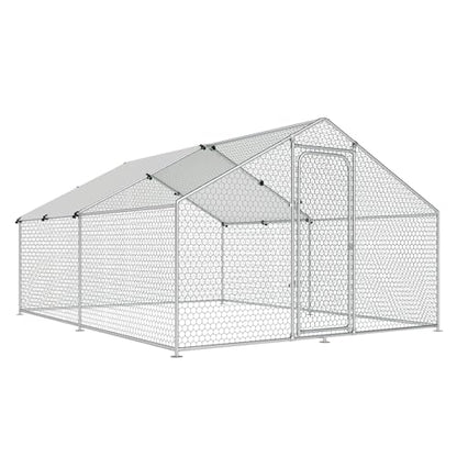 Large Metal Chicken Coop, Chicken Run Pen with Waterproof and Anti-UV Cover Walk-in Poultry Cage for Yard Duck Rabbit Other Small Animals Hen House Outdoor (10' L x 13.2' W x 6.4' H) - size: 158.0"L x 119.0"W x 77.0"H