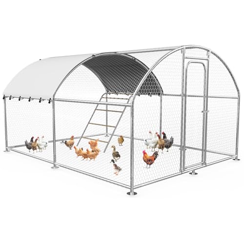 Large Metal Chicken Coop with Weatherproof Cover and Multi-Purpose Chicken Run for Chickens, Rabbits, Ducks, Farm and Yard Animal Pen(10’ W x 13.2’ L x 6.4’ H, Dome Roof-Roosting Perch) - size: 13x10Ft - Dome