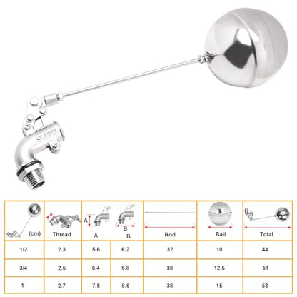 Adjustable Float Ball Valves - 1/2" NPT Male Thread Stainless Steel 304 Elbow Flow Control Float Valve for Automatic Water Level Control Tank Pond Water Tower - size: 0.5 Inch