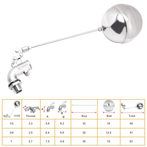 Adjustable Float Ball Valves - 1/2" NPT Male Thread Stainless Steel 304 Elbow Flow Control Float Valve for Automatic Water Level Control Tank Pond Water Tower - size: 0.5 Inch
