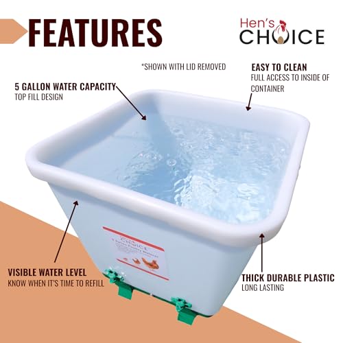 Hen's Choice 5 Gallon Chicken Waterer with 8 Drinker Nipples, Anti-Roost Lid, Top Fill Design, Heavy Duty Legs