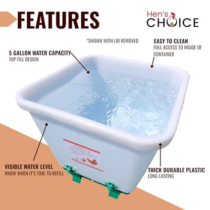 Hen's Choice 5 Gallon Chicken Waterer with 8 Drinker Nipples, Anti-Roost Lid, Top Fill Design, Heavy Duty Legs