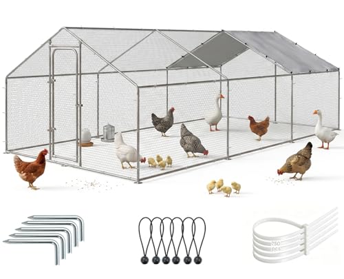 LEMBERI Metal Large Chicken Coop, Spire Shape Walk-in Poultry Chicken Hen cage, Rabbits Duck Cages with Waterproof and Anti-Ultraviolet Cover for Outside,Backyard and Farm - size: 236.16"L x 118.1"W x 76.8"H