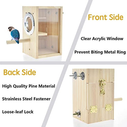 Bird Nest Box Parakeet Breeding Nest Box Bird Nest House Wooden Acrylic Transparent Breeding Box for Finch Lovebirds Cockatiel Budgie Conure Parrot - size: X-Small